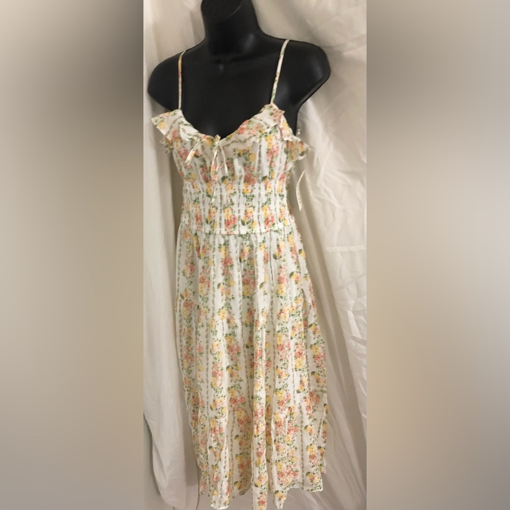 Trixxi floral yellow citrus print garden ruffle bust smocked dress size Small - Picture 5 of 16